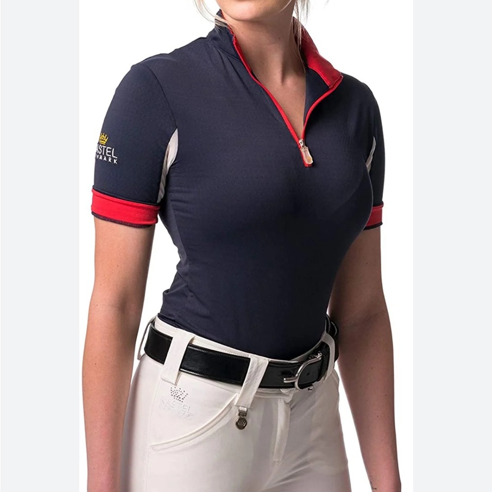 KASTEL DENMARK EQUESTRIAN RED WHITE AND BLUE RIDING TOP